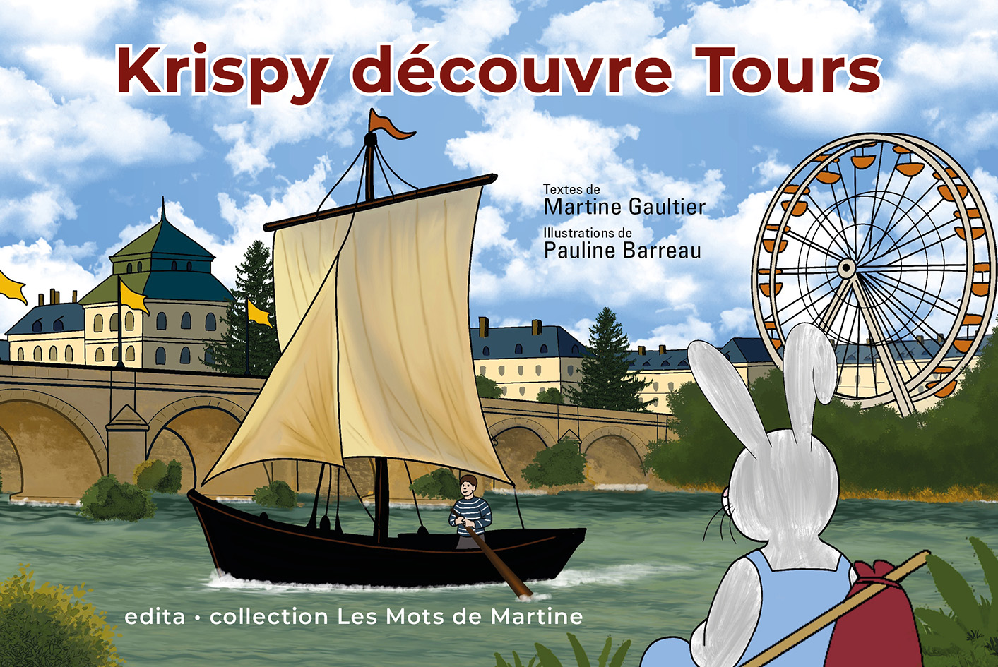 Krispy regarde un bateau naviguer sur la Loire devant le pont de Pierre à Tours